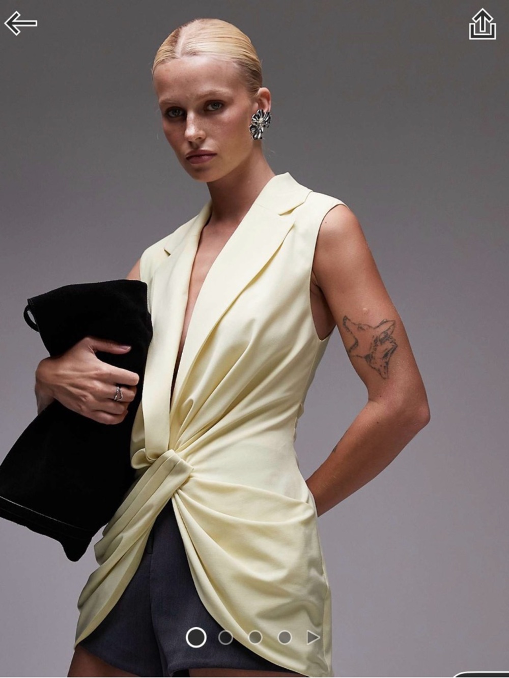 ASOS Pale Yellow Sleeveless Twist-Front Blazer NWT